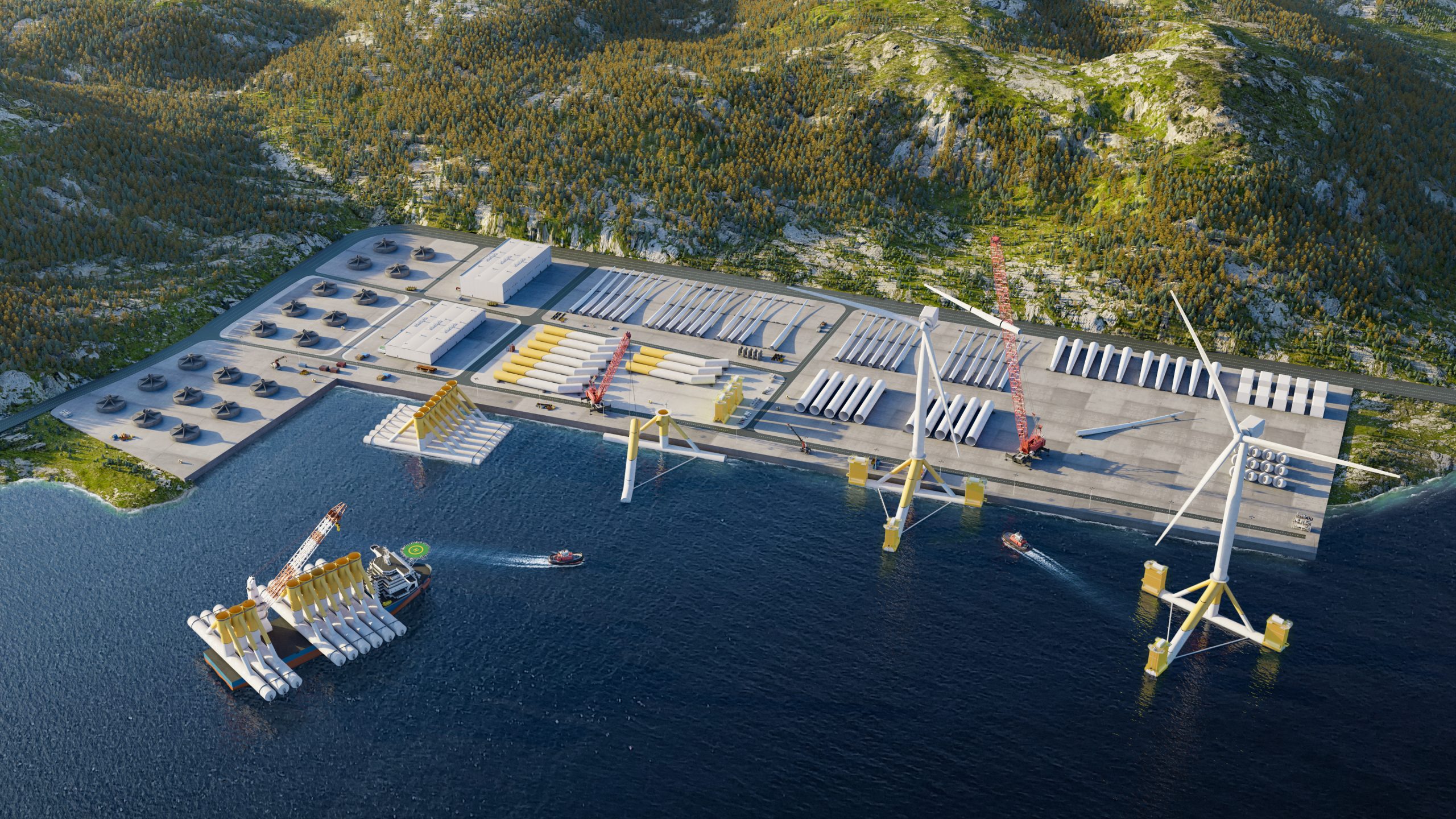 Photorealistic render Wind turbines assembly